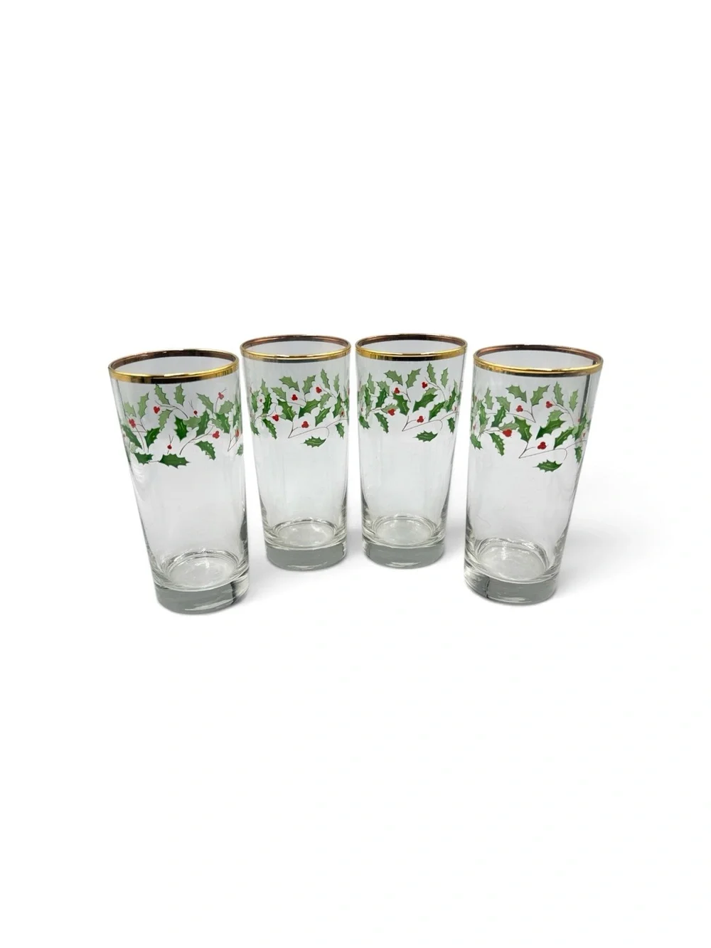 Vintage Lenox Holiday Holly Berry 16 Oz Tumbler Glasses NOS Set of 4